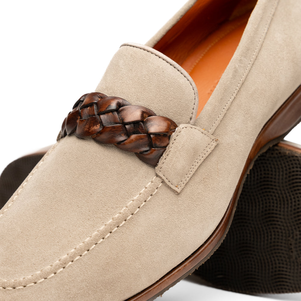 16-695-STN PISA Italian Suede Hand-Woven Loafers STONE