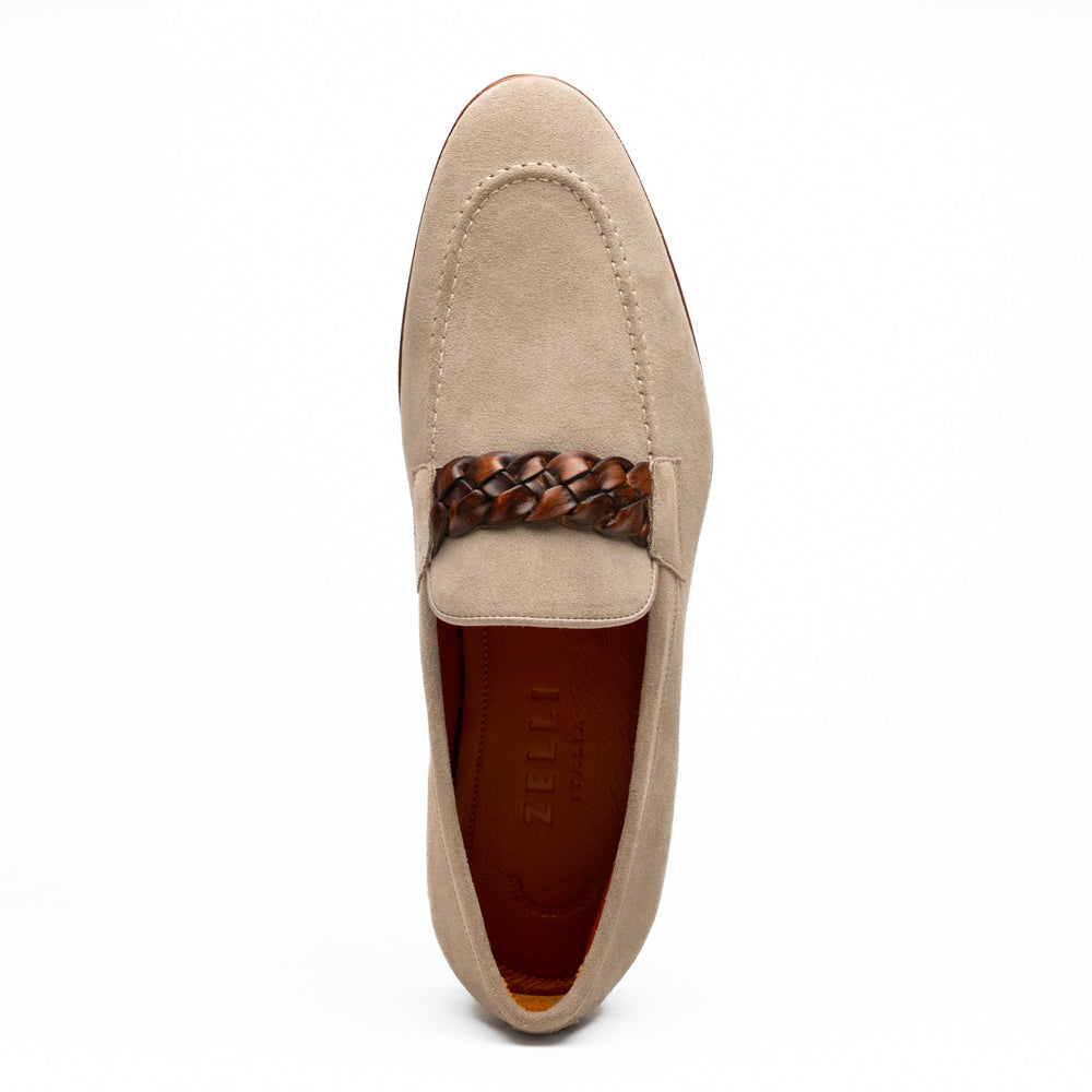 16-695-STN PISA Italian Suede Hand-Woven Loafers STONE
