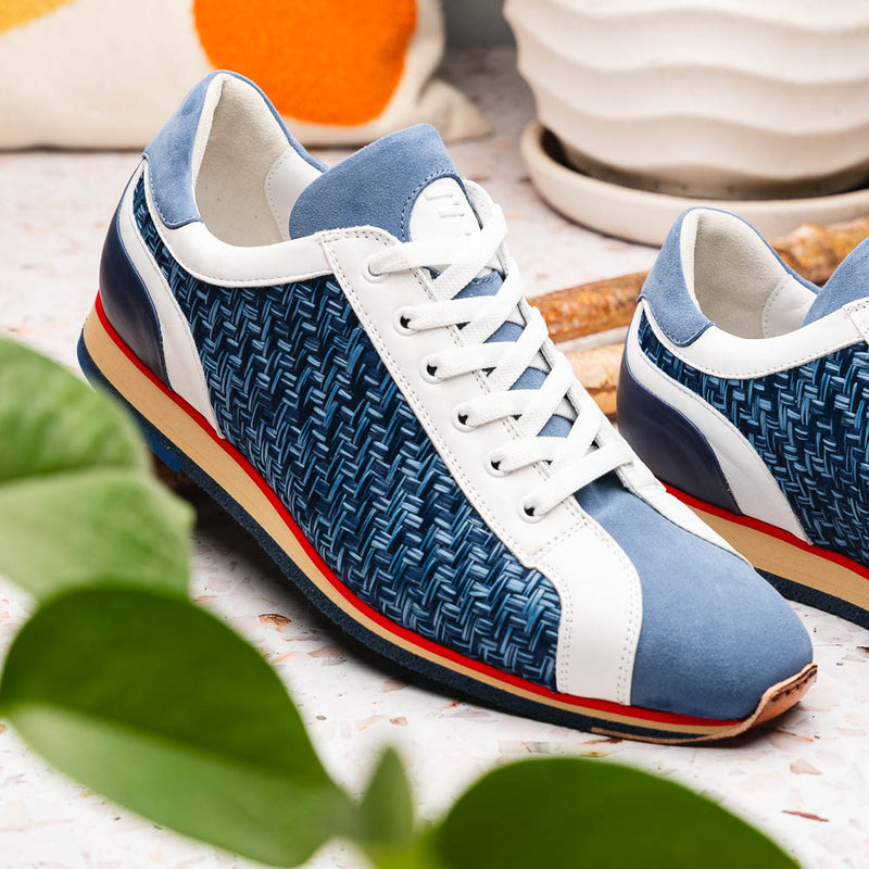 65-375-BLU RIPI Calfskin Hand Weave Sneaker Blue