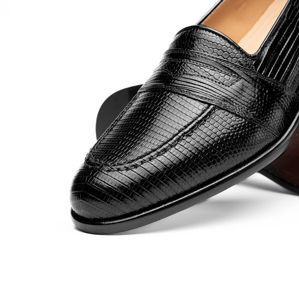 e*t様 Lounge Lizard double zip leather bl 14-202-BLK ROSSI Teju Lizard Penny Loafer, Black – Zelli Italia
