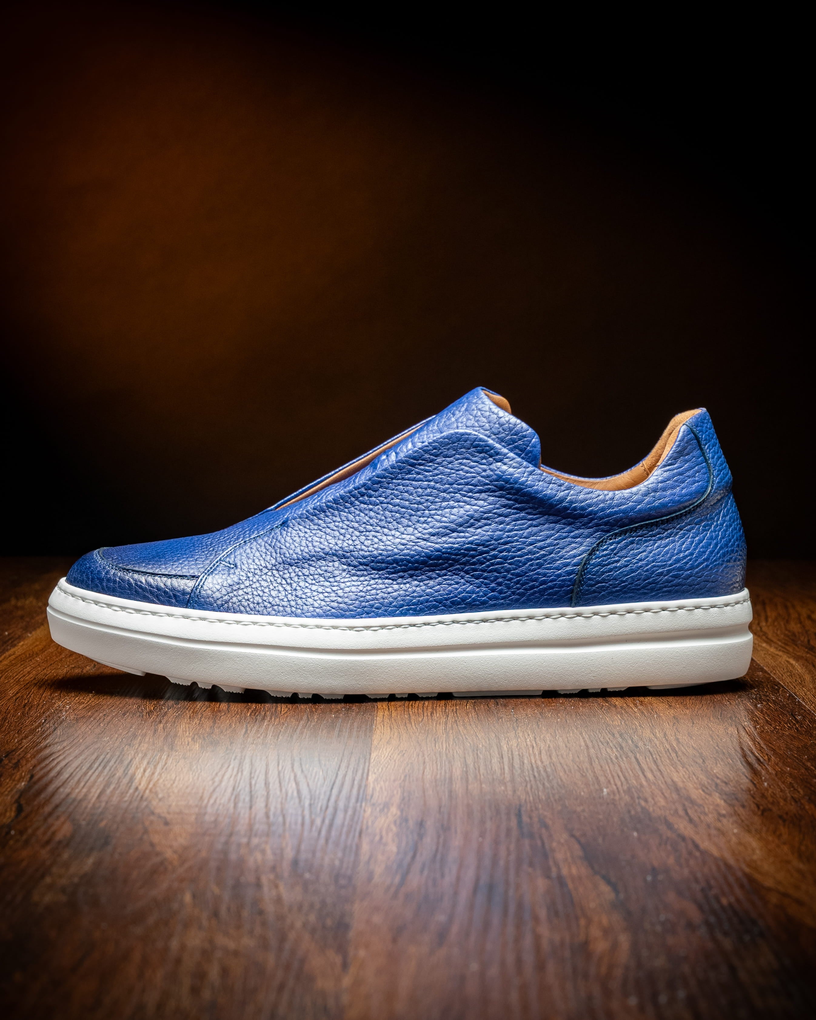 65-225-NVY SPETTACOLARE Italian Pebble Grain Calfskin Sneakers Navy