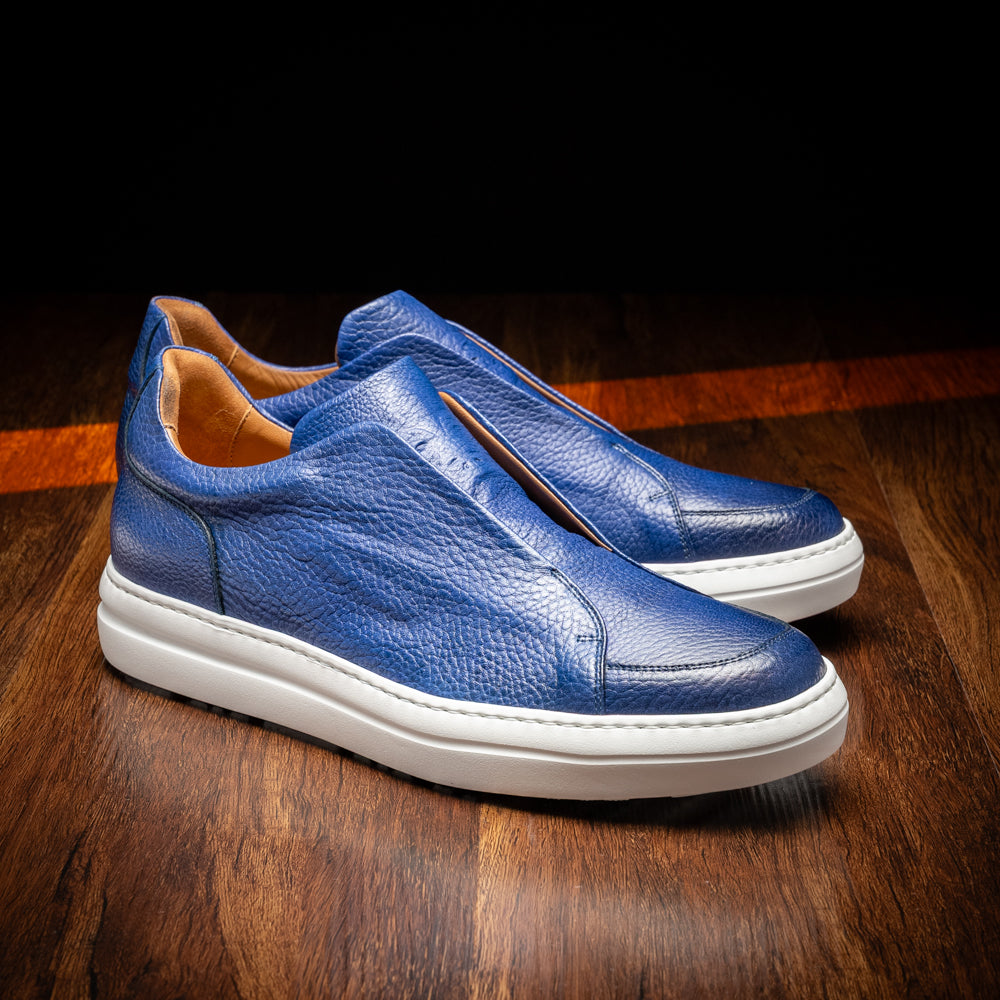 65-225-NVY SPETTACOLARE Italian Pebble Grain Calfskin Sneakers Navy