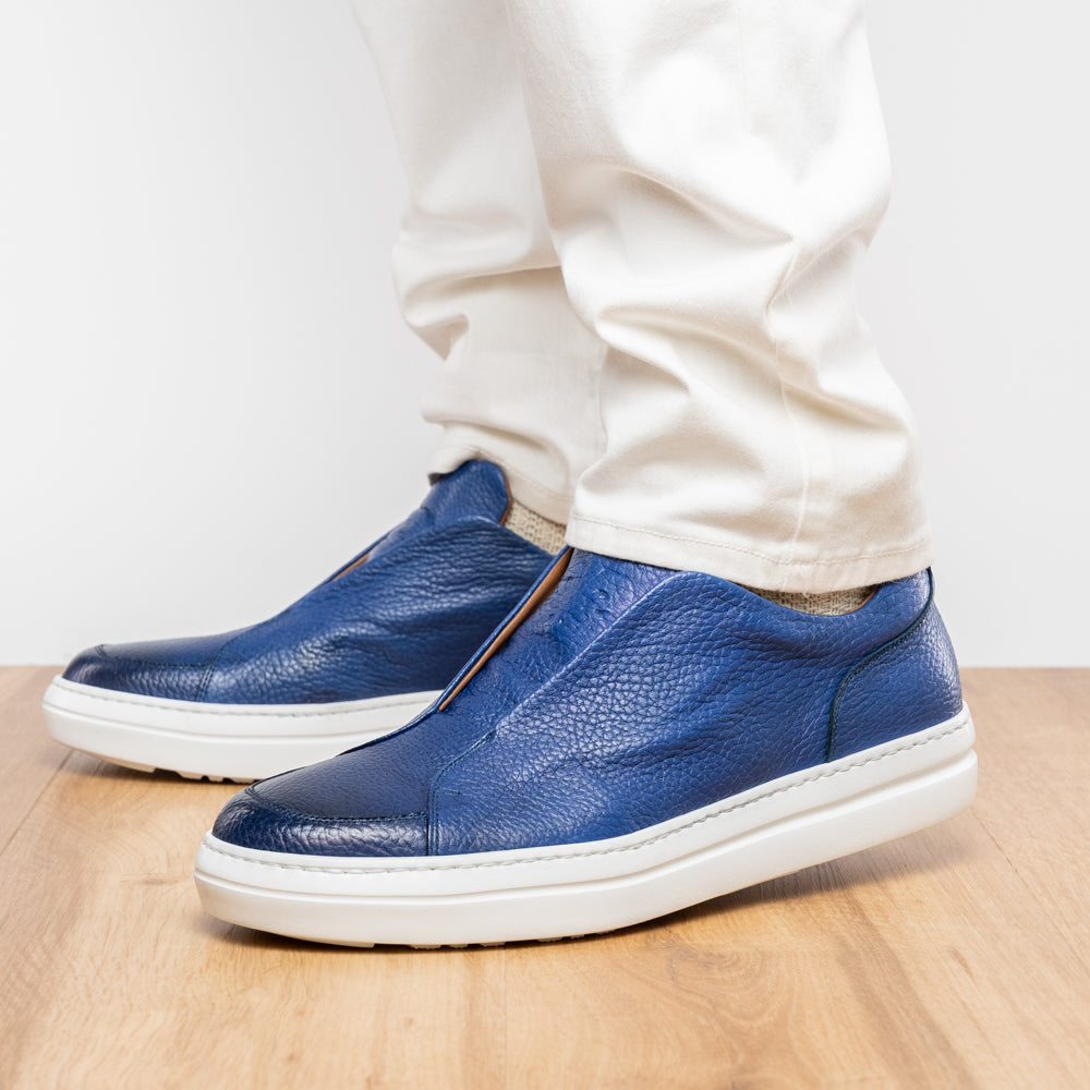 65-225-NVY SPETTACOLARE Italian Pebble Grain Calfskin Sneakers Navy