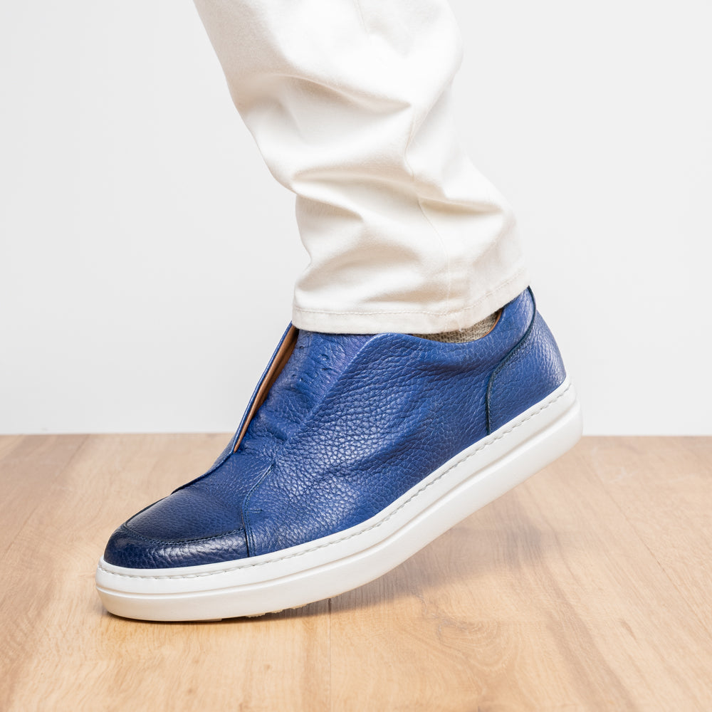 65-225-NVY SPETTACOLARE Italian Pebble Grain Calfskin Sneakers Navy