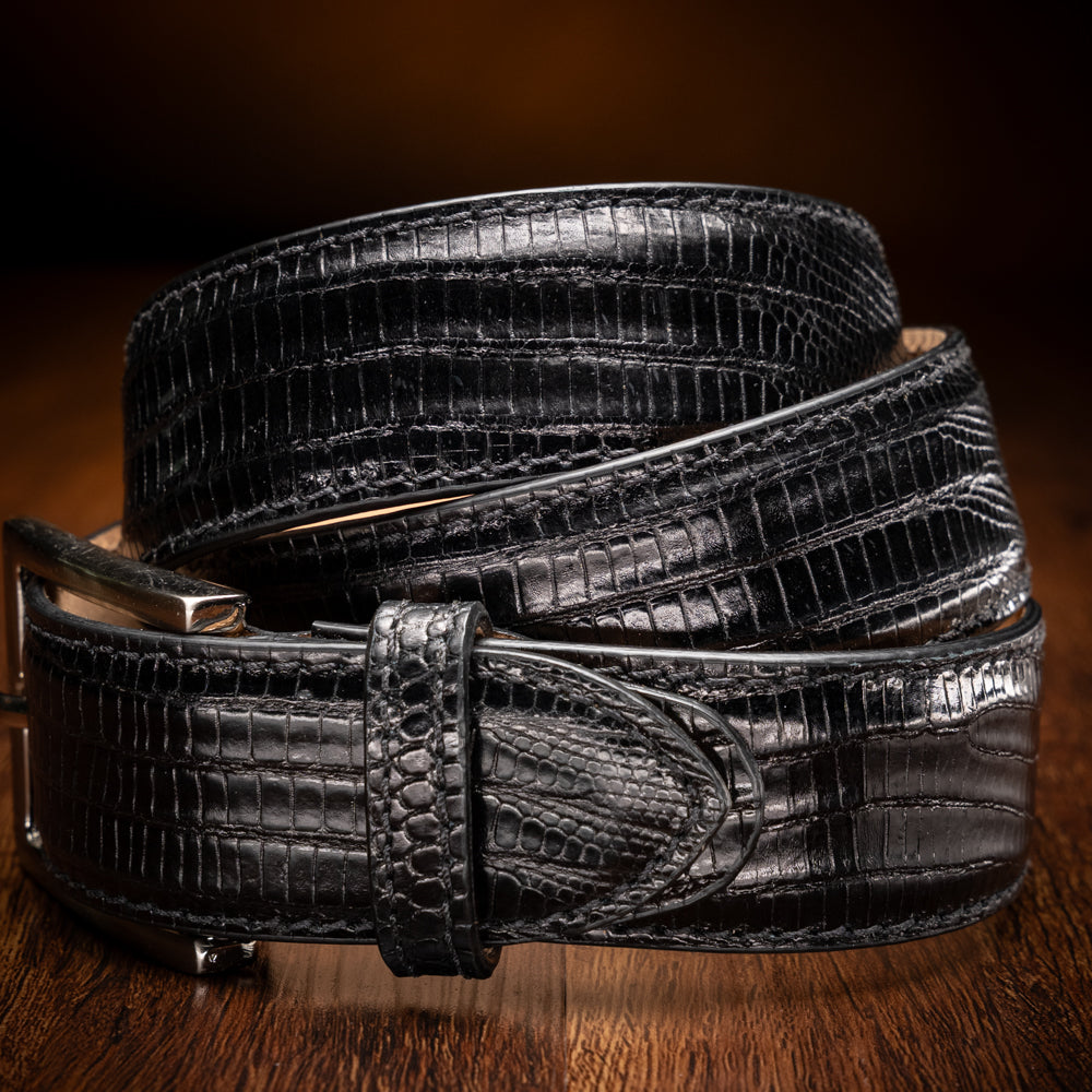 74-350-BLK BELT TEJU LIZARD, Black