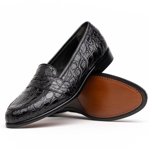 Men Black Alligator Texture Leather Moccasin Shoes, black loafers shoes