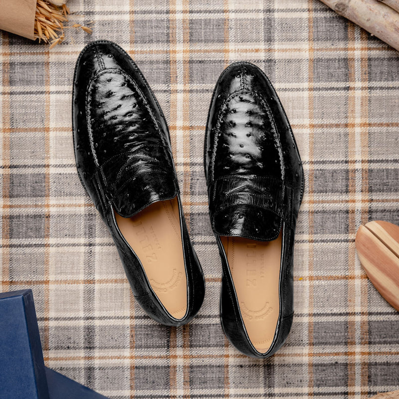 13-500-BLK ROMA Ostrich Quill Penny Loafer, Black