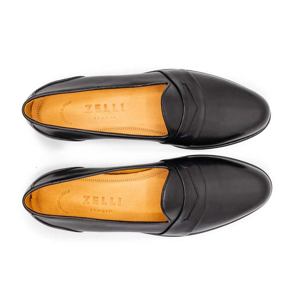 15 201 BLK AREZZO Calfskin Penny Loafer Black