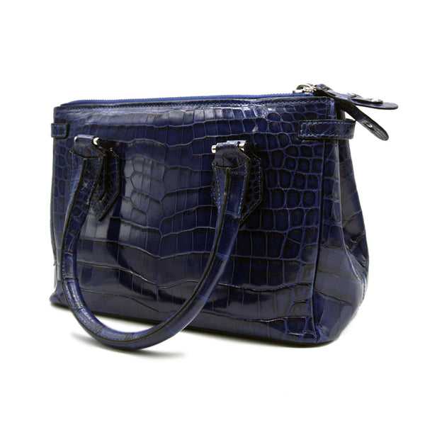 Blue Croc Embossed Leather Handbags