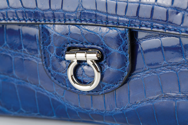 Blue purse, Crocodile, Mate, Silver. SMALL MICHELLE