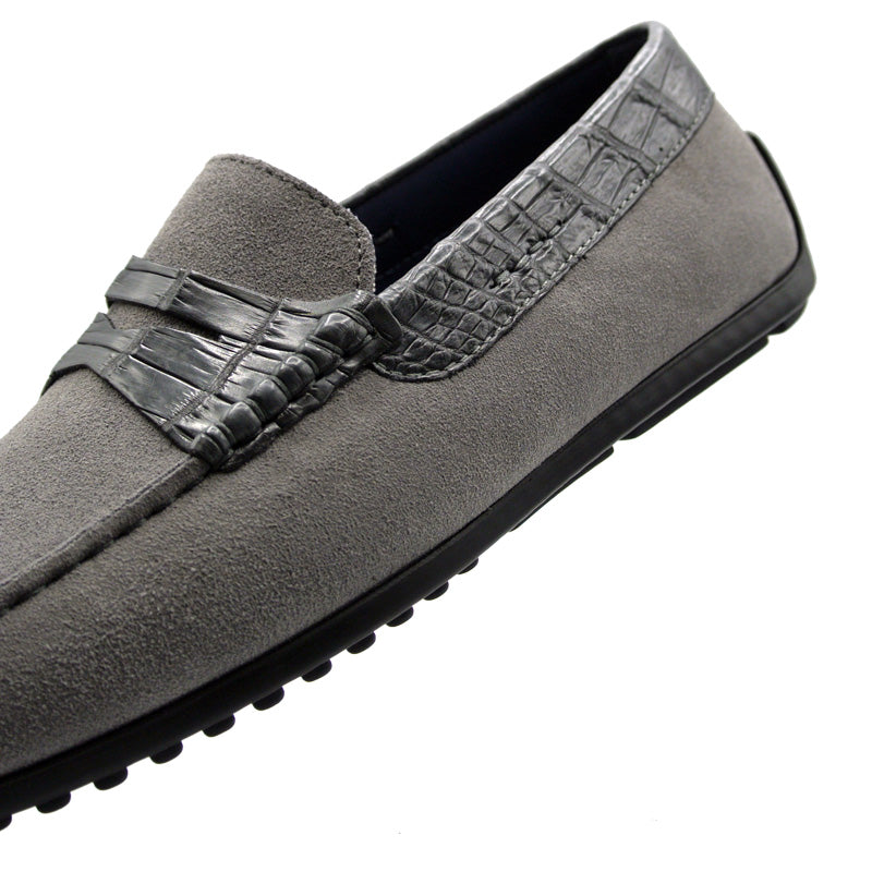31-160-GRY MONZA Sueded Calfskin with Crocodile Driver, Grey