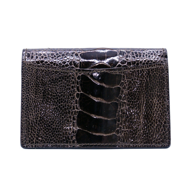 0555BR Ostrich Leg Card Case, Dark Brown