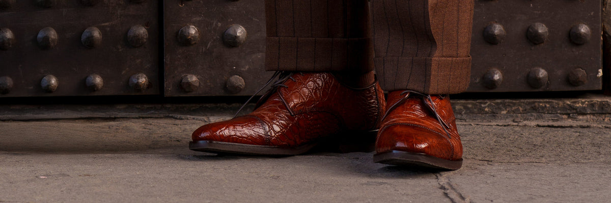 Andrea Crocodile Lace Up in Cognac by Zelli Italia 21-532-CGM ANDREA Crocodile Lace Up, Cognac – Don main image 3