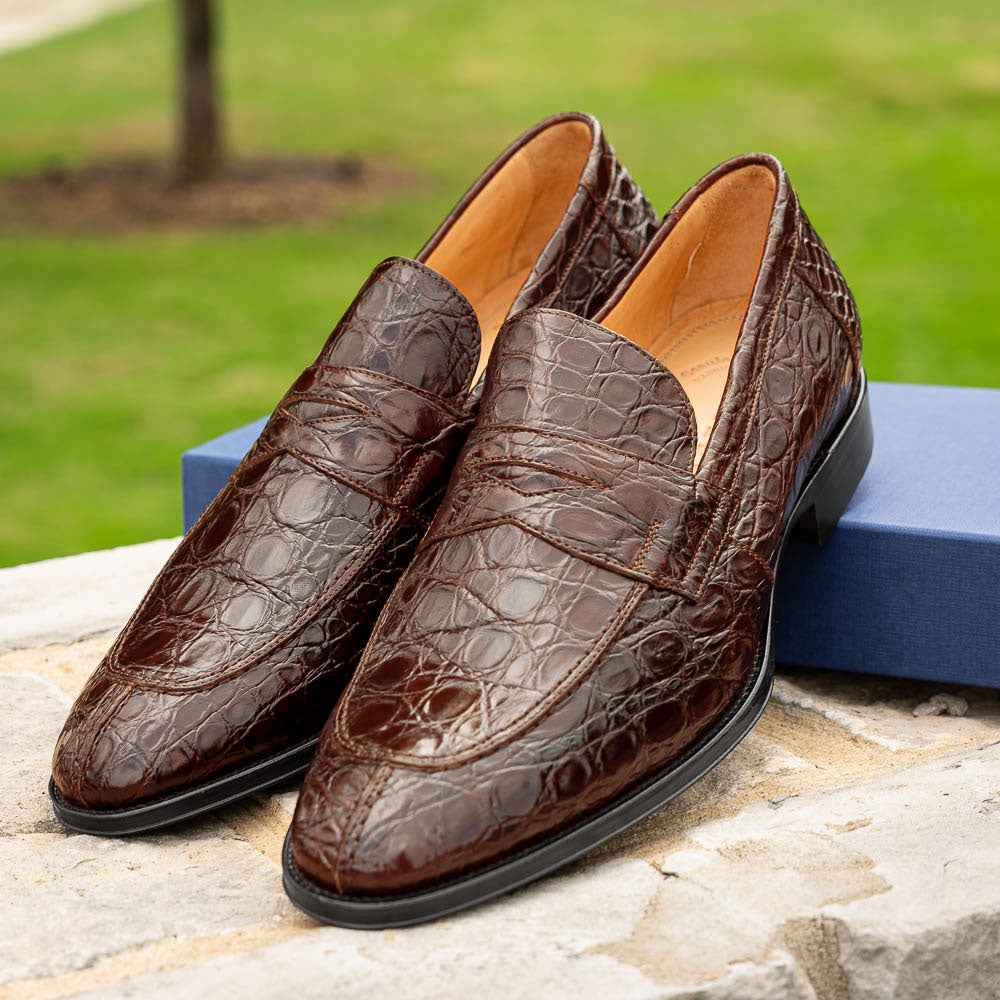 11 201 CGM ROMA Crocodile Penny Loafer Cognac Zelli Italia