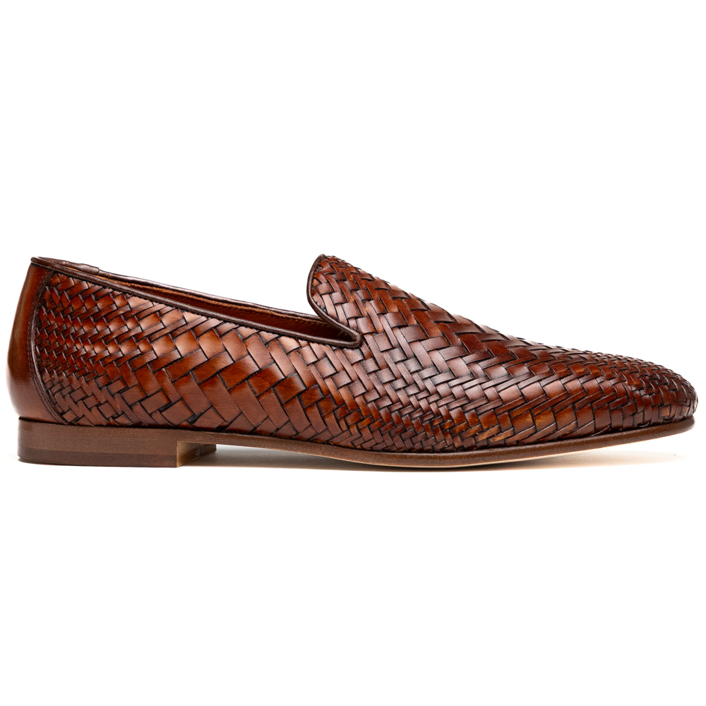 RIZZO Italian Calfskin Basketweave Loafer, Cognac
