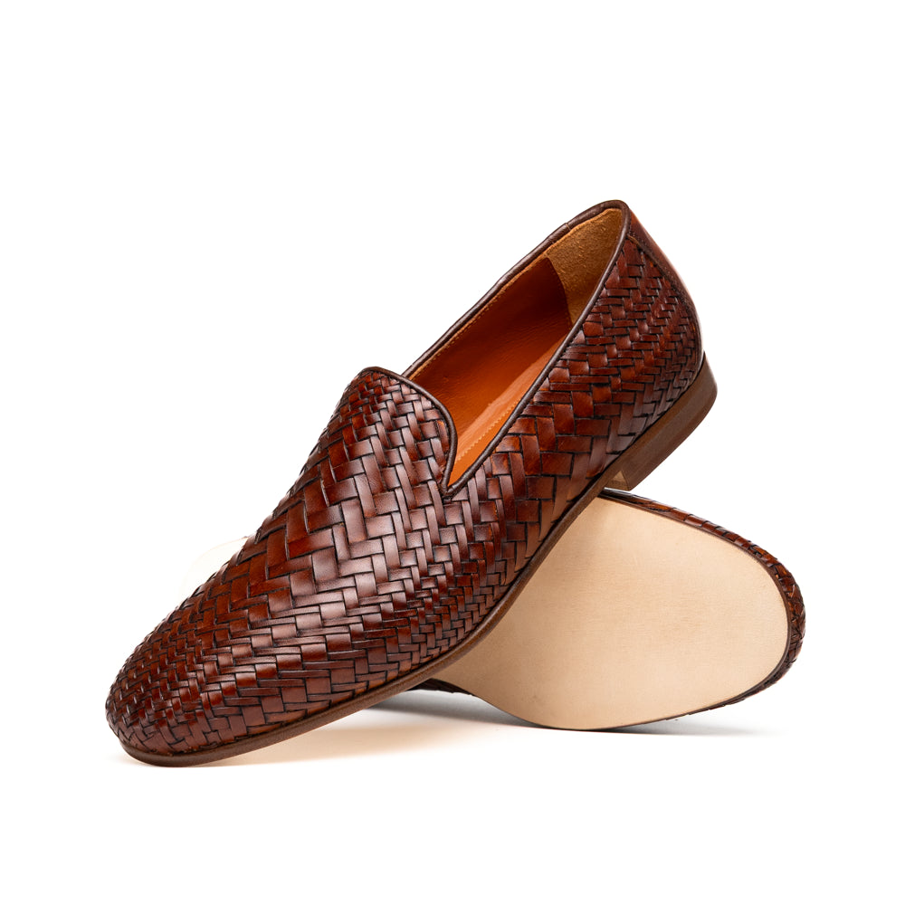 RIZZO Italian Calfskin Basketweave Loafer, Cognac