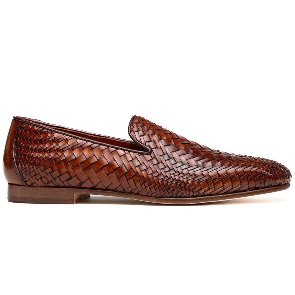 RIZZO Italian Calfskin Basketweave Loafer, Cognac