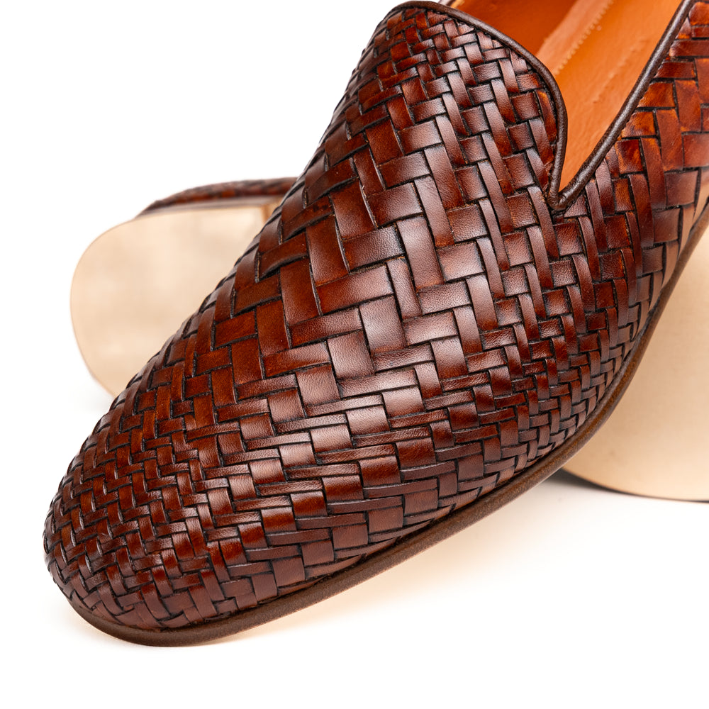 RIZZO Italian Calfskin Basketweave Loafer, Cognac