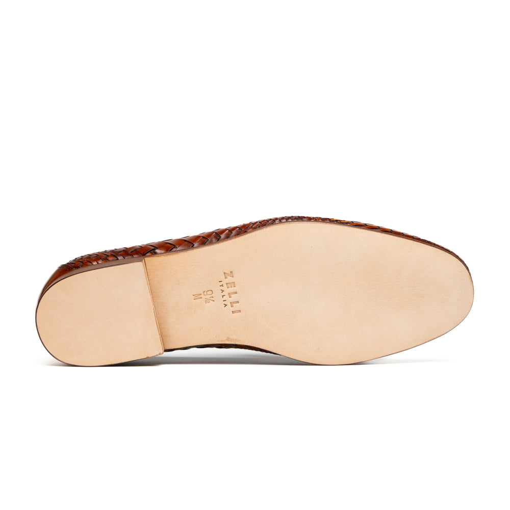 RIZZO Italian Calfskin Basketweave Loafer, Cognac