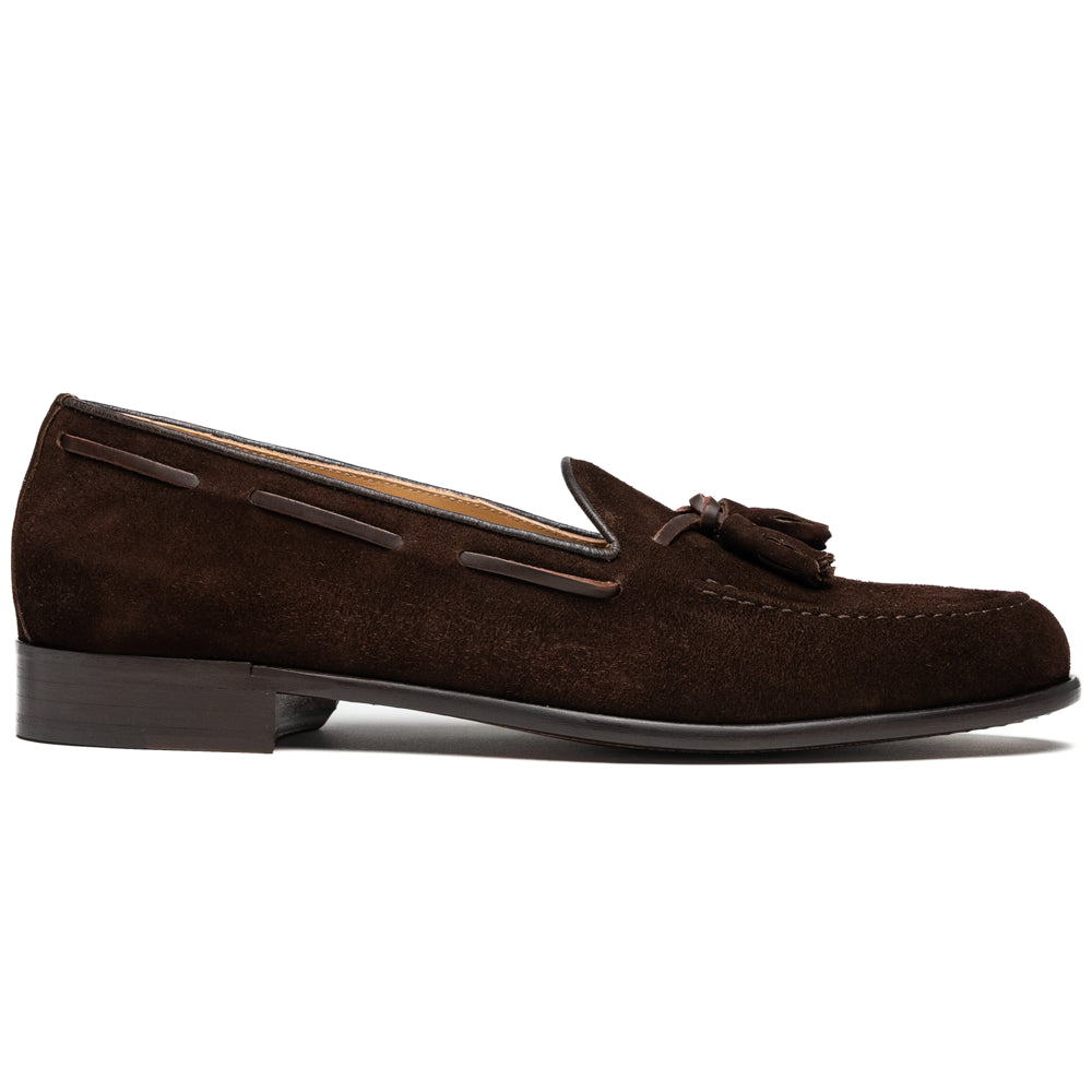 16-583-NIC FRANCO Italian Suede Goatskin Tassel Loafer, Nicotine