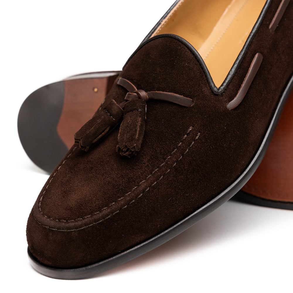 16-583-NIC FRANCO Italian Suede Goatskin Tassel Loafer, Nicotine
