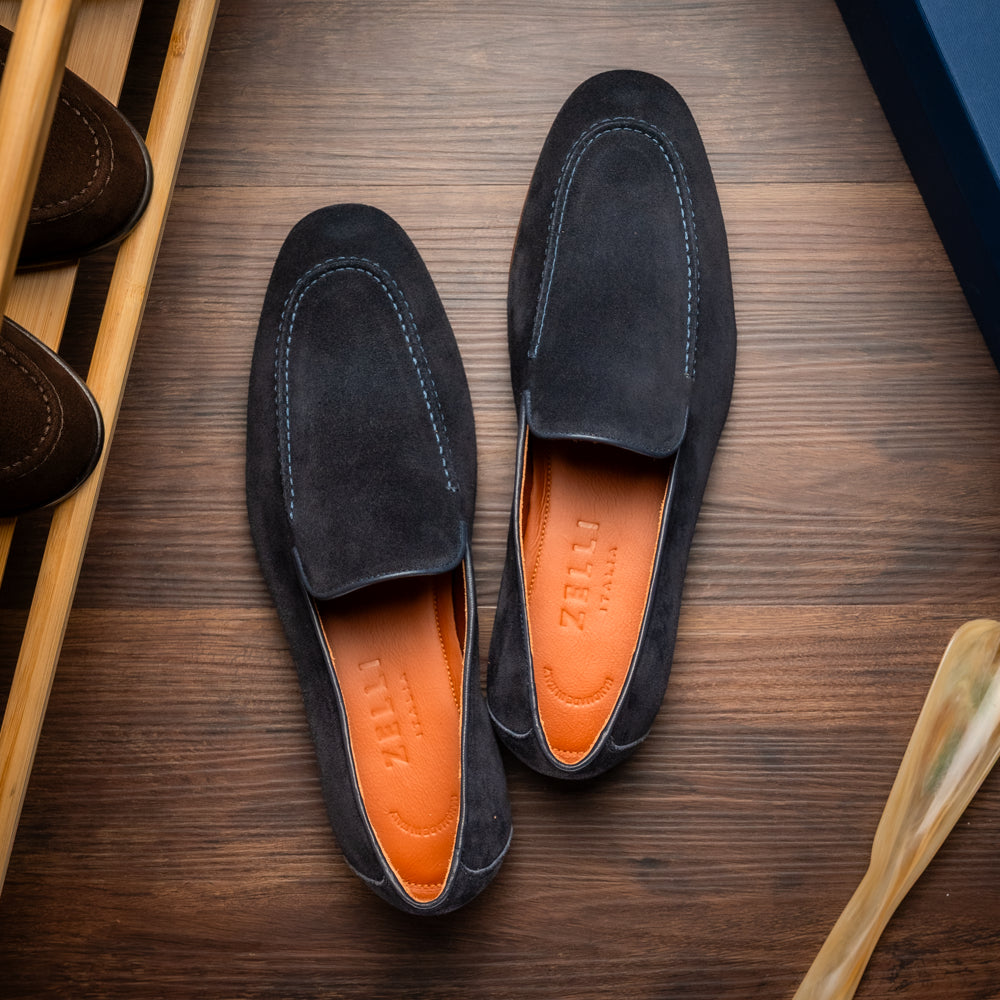 16-685-NVY BRUNO Suede Penny Loafer, Navy