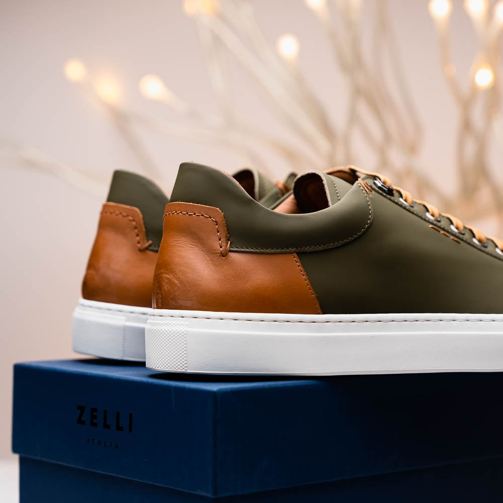 65 229 OLV Diaz Rubberized Calfskin Sneaker Olive Green Zelli Italia