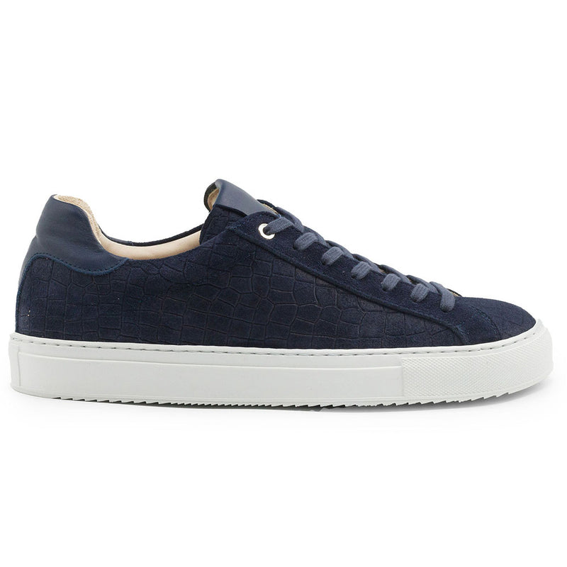 66-266-NVY KOBE Crocodile Embossed Italian Sueded Goatskin Sneakers Navy