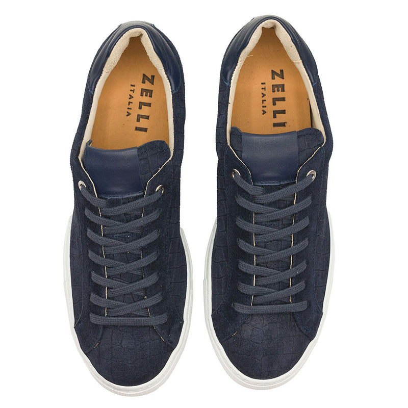 66-266-NVY KOBE Crocodile Embossed Italian Sueded Goatskin Sneakers Navy
