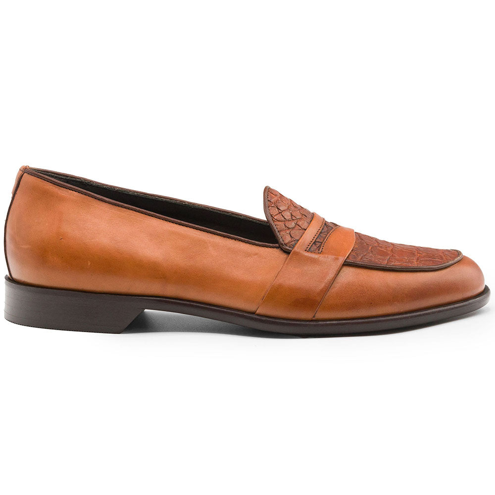 11-627-CGN MILAN Crocodile & Calfskin Slip On Loafer, Cognac