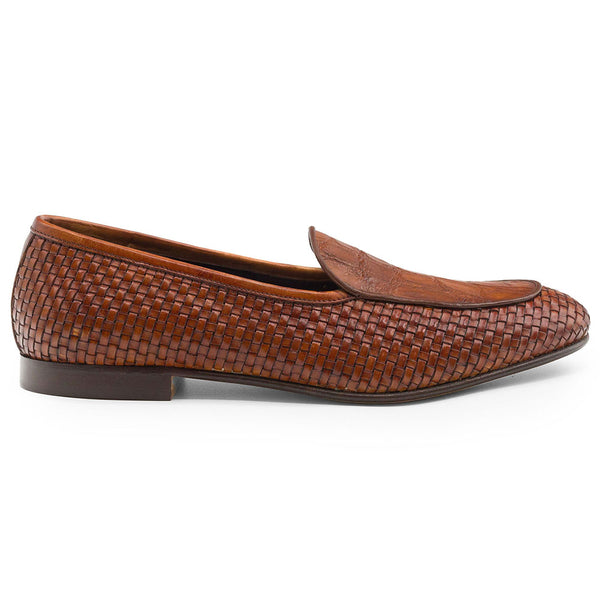 11-620-CGN PALIO Genuine Crocodile and Calfskin Basketweave Slip On, Cognac