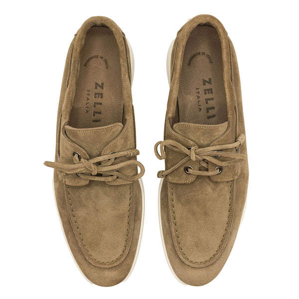 16-675-TPE VENICE Italian Sueded Goatskin Boat Shoes, Taupe