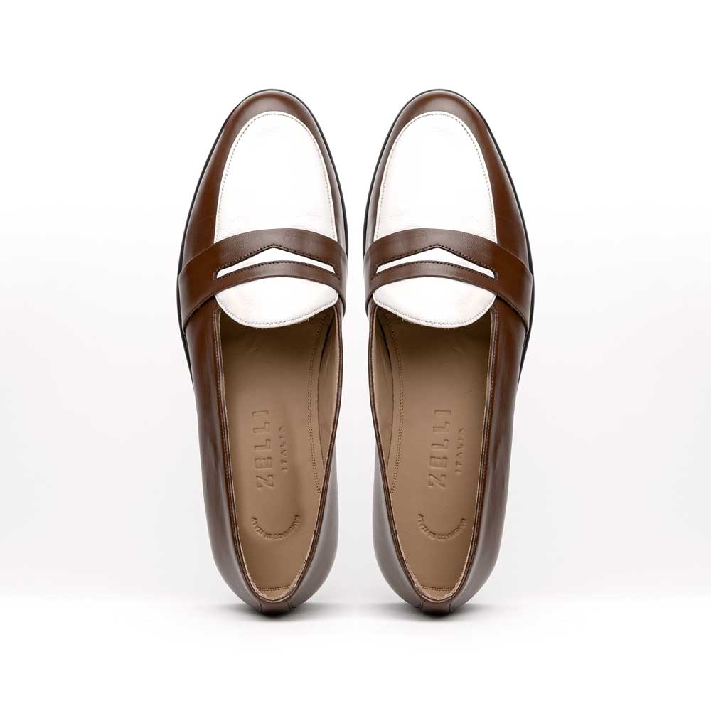 15-300-CRM ALBA Calfskin Penny Loafer, Camel/Cream