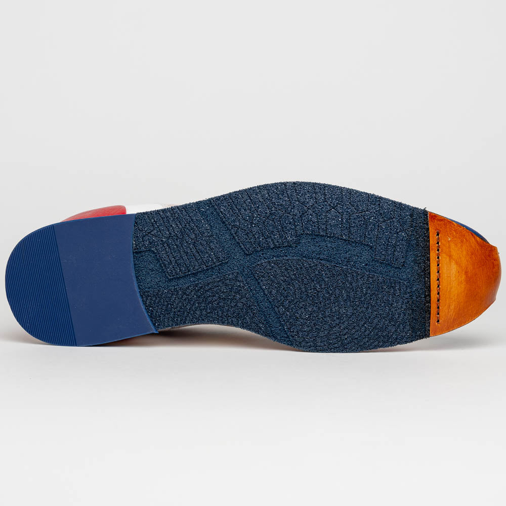 65-211-BLU ALPHA Sueded Calfskin with Print Sneaker, Blue