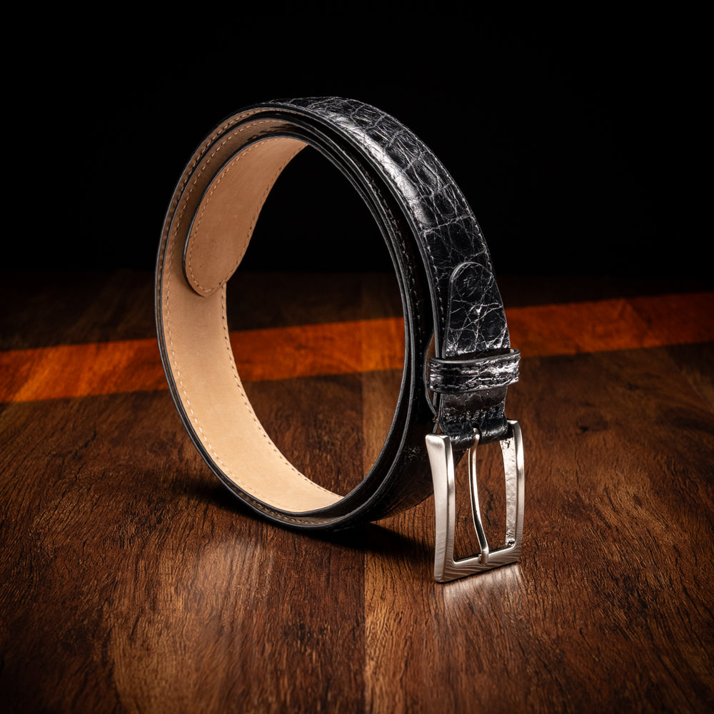 71-155-BLK CAIMAN CROCODILE Belt, Black