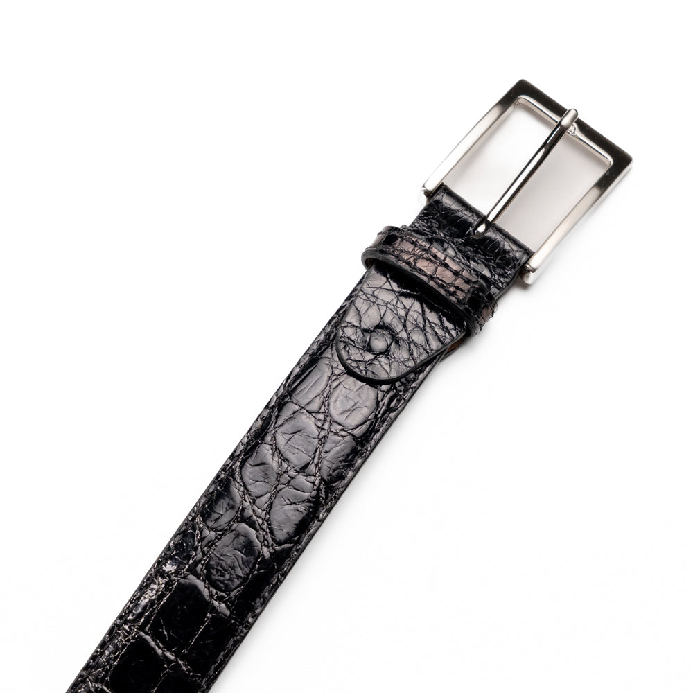71-155-BLK CAIMAN CROCODILE Belt, Black