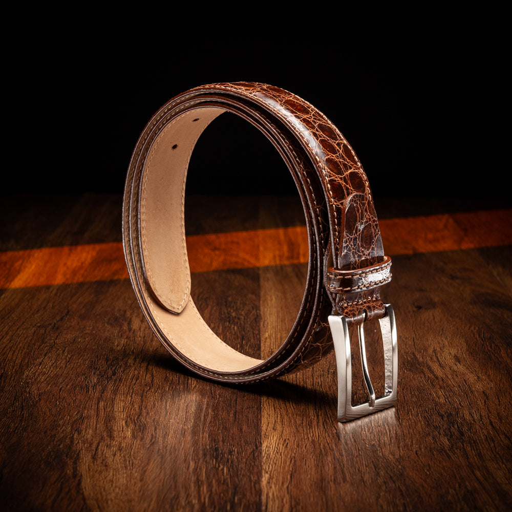 71-155-CGN CAIMAN CROCODILE Belt, Cognac