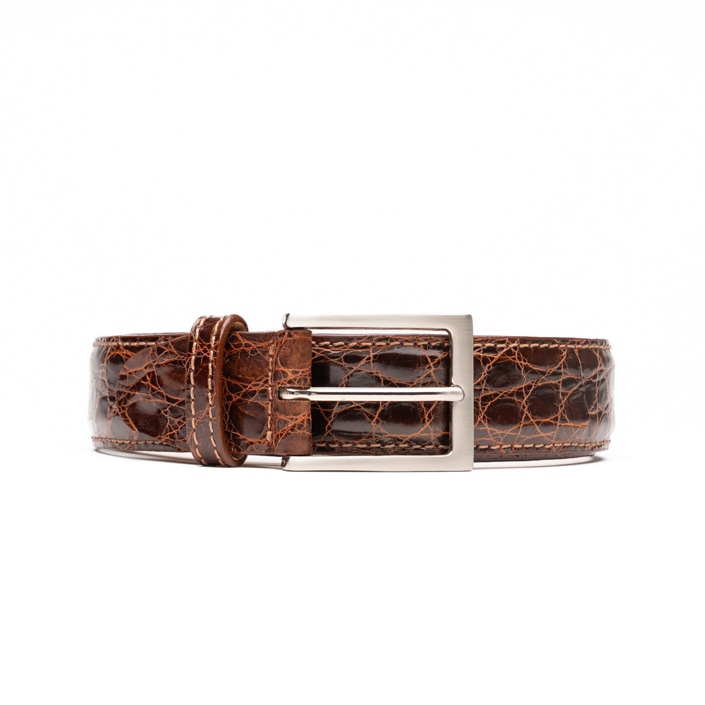 71-155-CGN CAIMAN CROCODILE Belt, Cognac