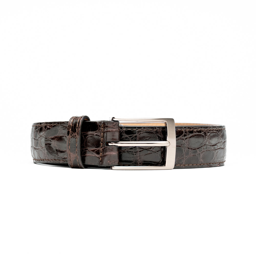 71-155-NIC CAIMAN CROCODILE Belt, Nicotine