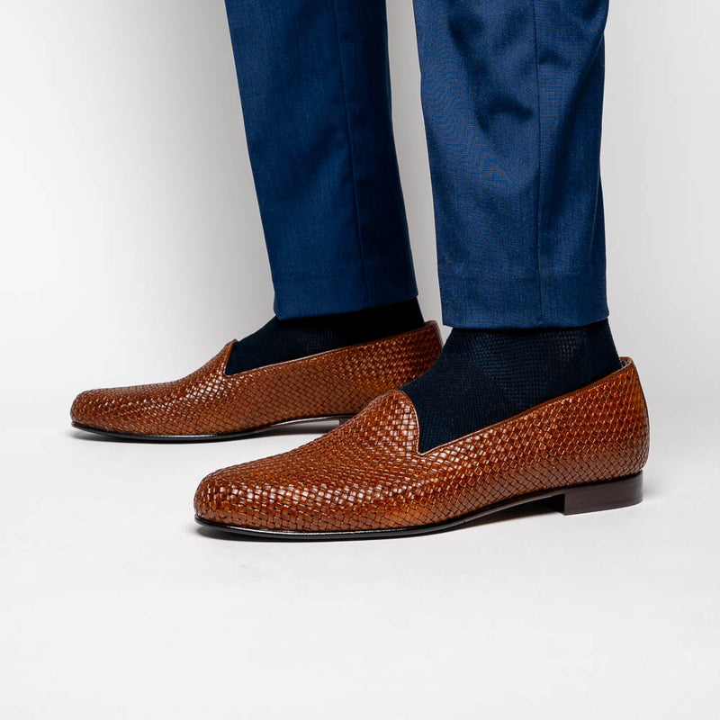 15-211-CGN CESTINO Calfskin Basketweave Slip On, Cognac