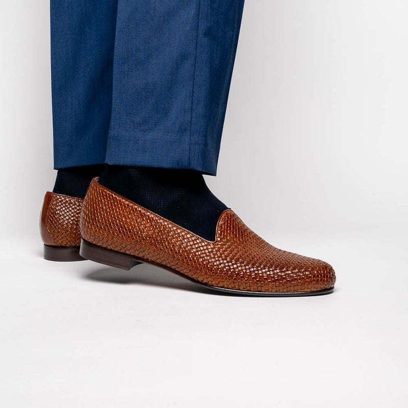 15-211-CGN CESTINO Calfskin Basketweave Slip On, Cognac