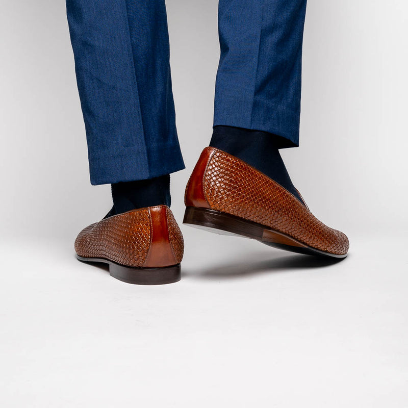 15-211-CGN CESTINO Calfskin Basketweave Slip On, Cognac