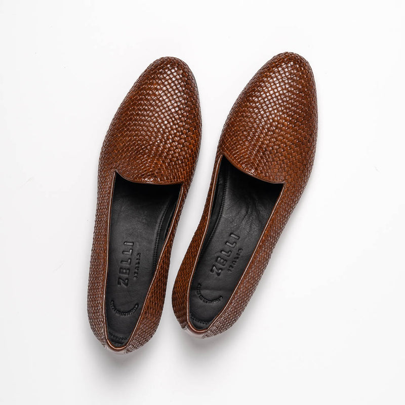 15-211-CGN CESTINO Calfskin Basketweave Slip On, Cognac