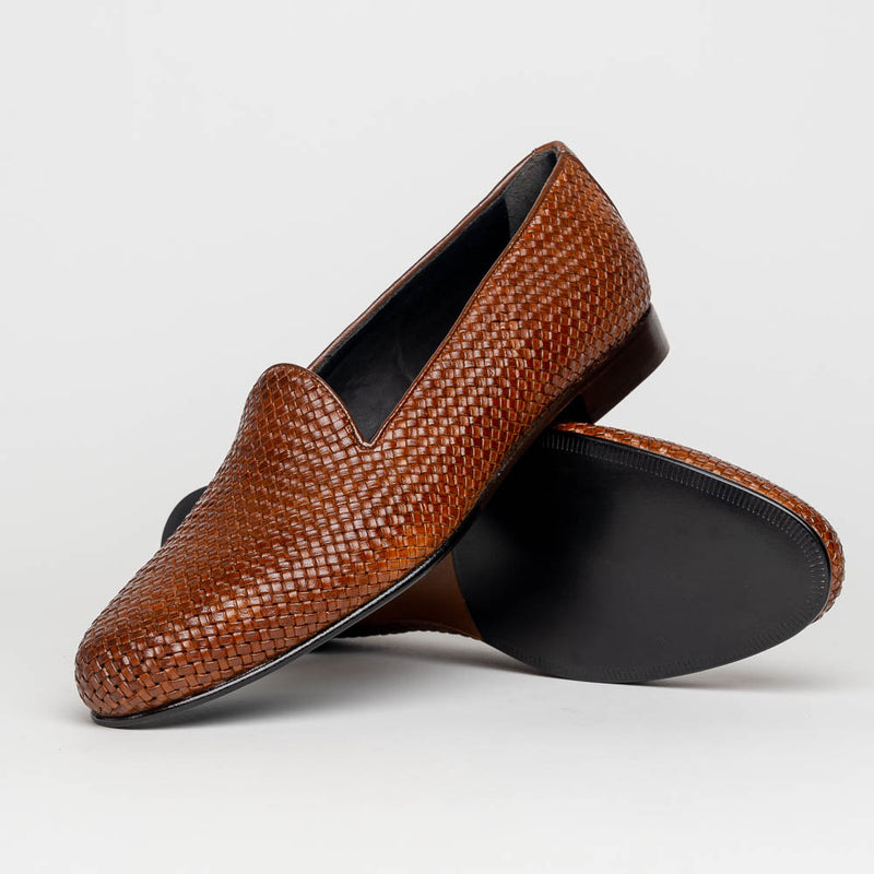 15-211-CGN CESTINO Calfskin Basketweave Slip On, Cognac