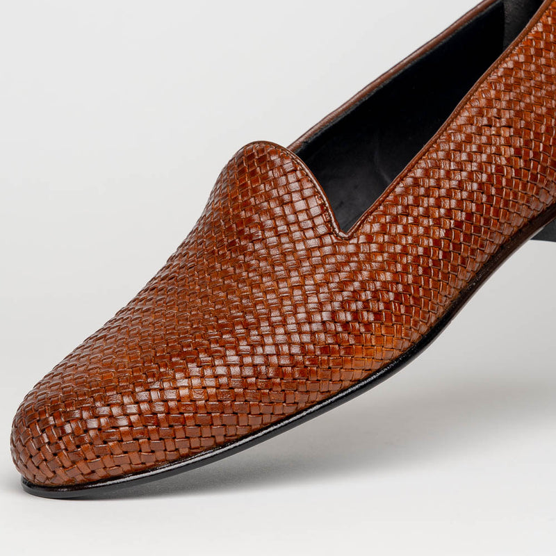 15-211-CGN CESTINO Calfskin Basketweave Slip On, Cognac