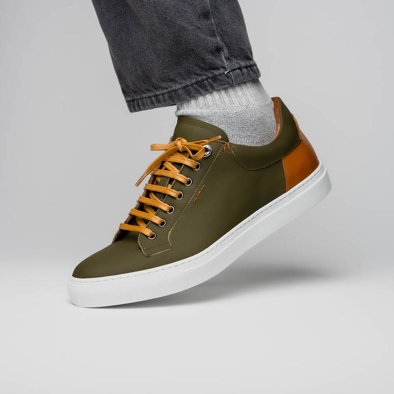 65-229-OLV Diaz Rubberized Calfskin Sneaker Olive Green