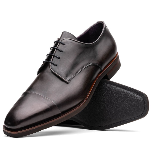 25-550-GRY ENZO Italian Calfskin Cap Toe Burnished Black – Zelli Italia