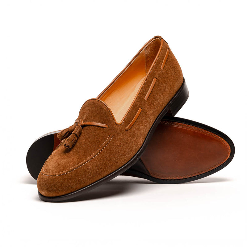 16-583-TAB FRANCO Suede Calfskin Tassel Loafer, Tobacco