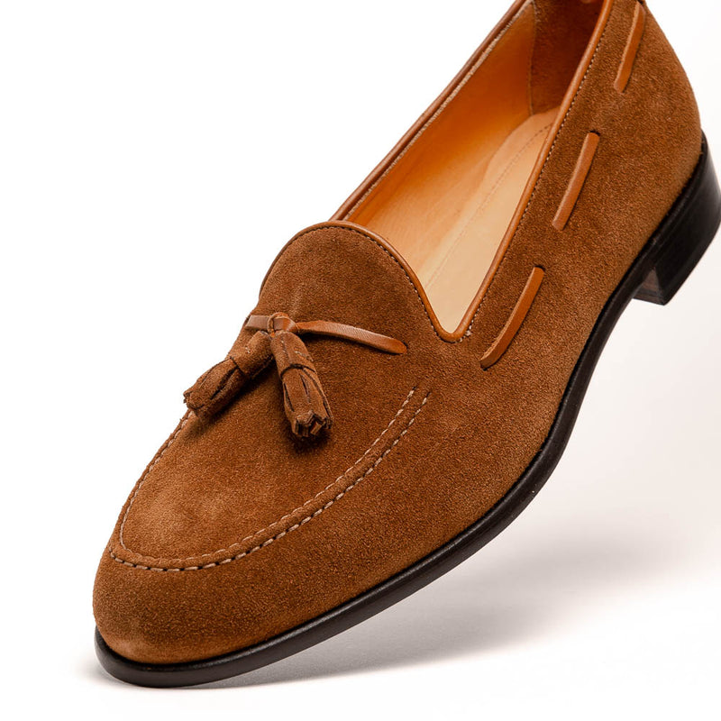 16-583-TAB FRANCO Suede Calfskin Tassel Loafer, Tobacco