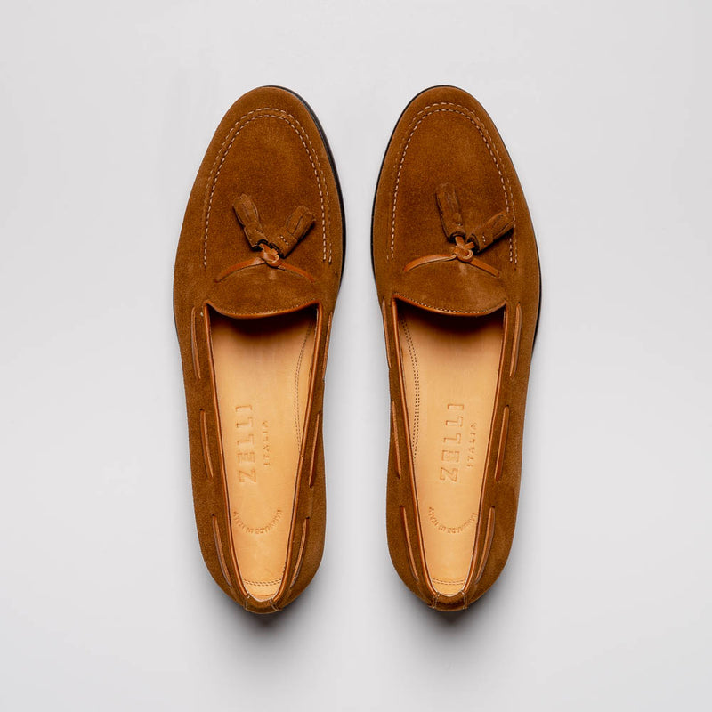 16-583-TAB FRANCO Suede Calfskin Tassel Loafer, Tobacco